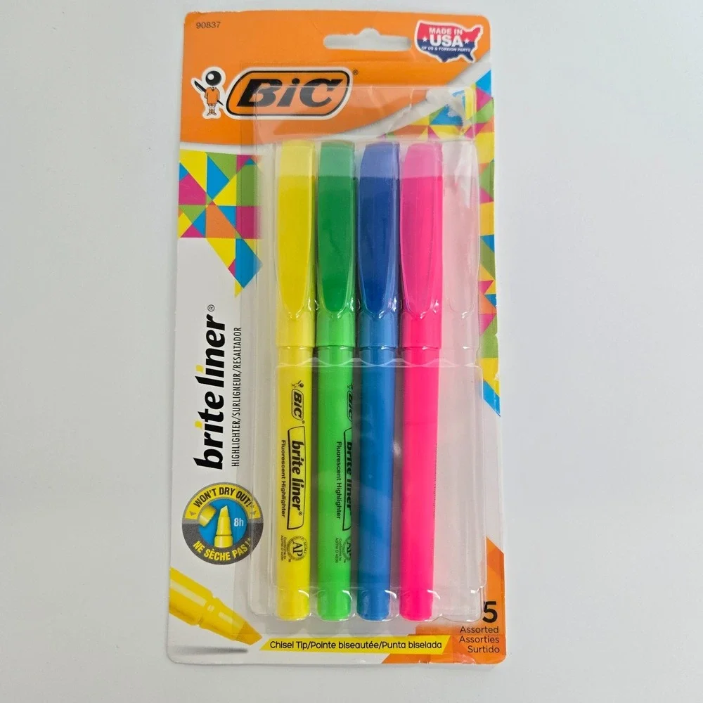 Bic‎ Brite Liner Lot Thin Thick Highlighter Chisel Tip Fluorescent 90837 32318